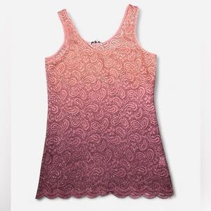 BKE pink ombré glittery paisley tank top, size small with a scalloped bottom